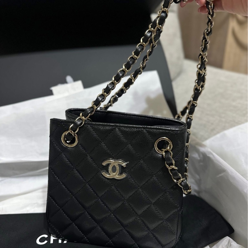 全新全配 Chanel 25C mini tote 黑牛皮-3