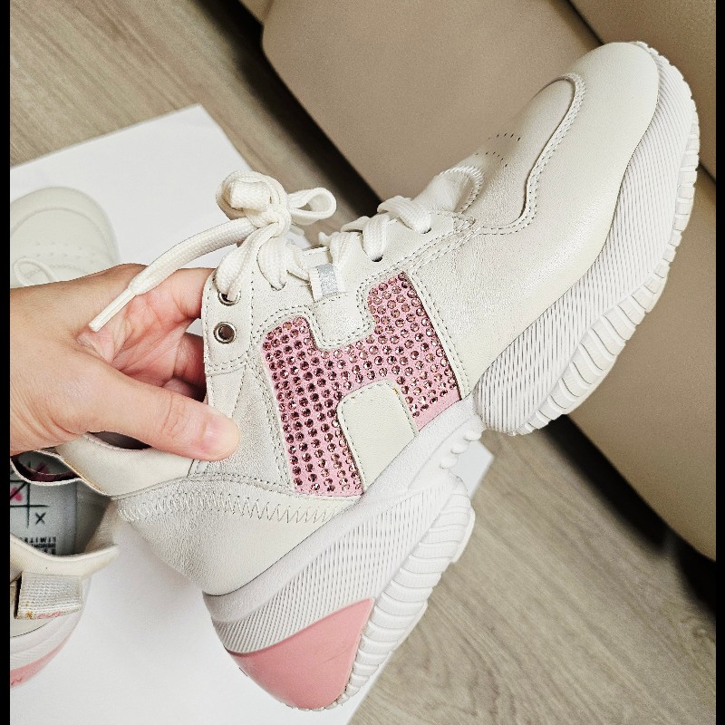 ​💖 【限量】HOGAN Rebel 限量粉紅水鑽厚底小白鞋 💖-0