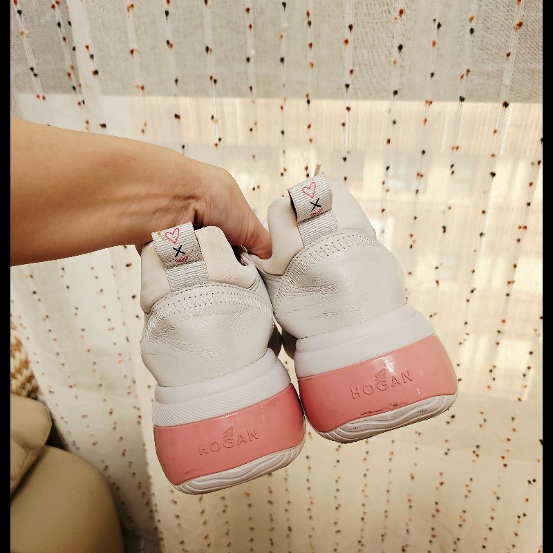 ​💖 【限量】HOGAN Rebel 限量粉紅水鑽厚底小白鞋 💖-5