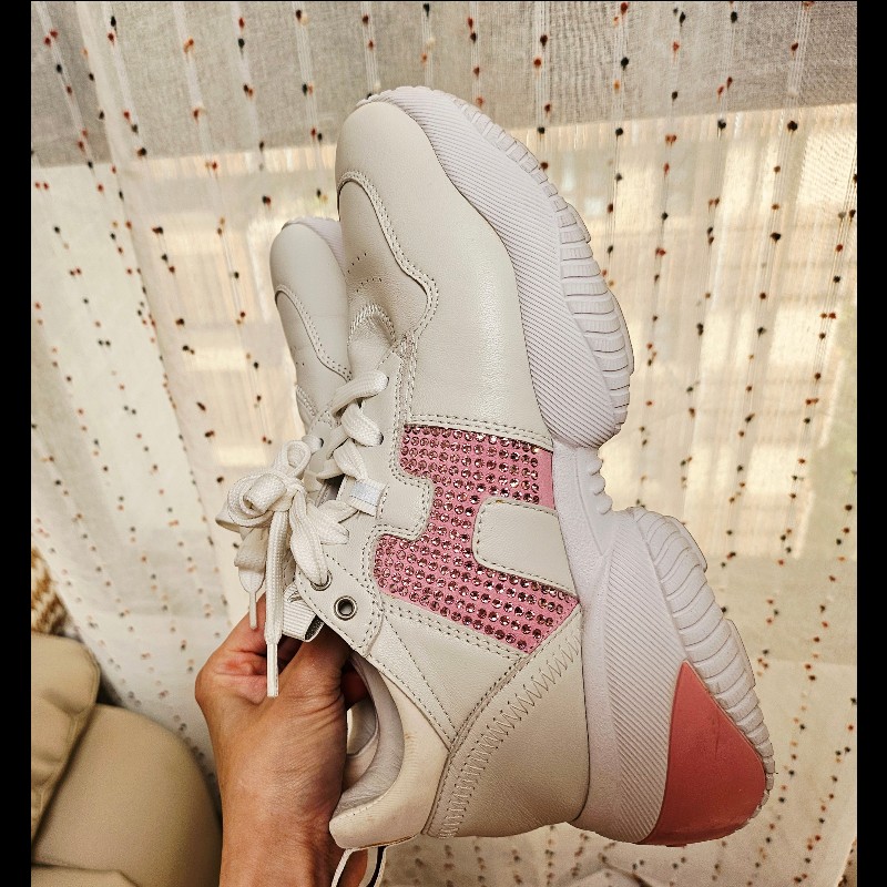 ​💖 【限量】HOGAN Rebel 限量粉紅水鑽厚底小白鞋 💖-8