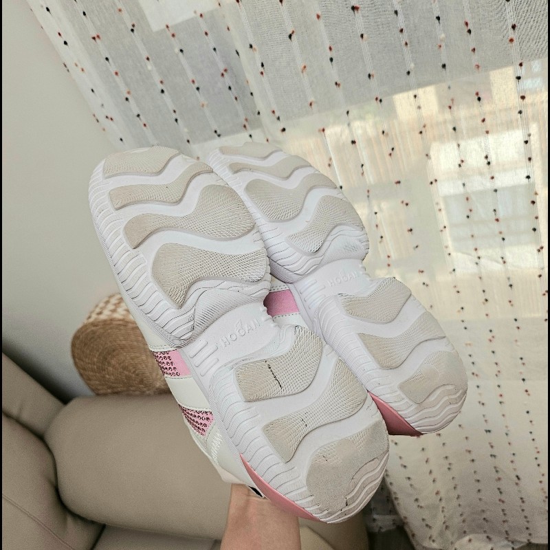 ​💖 【限量】HOGAN Rebel 限量粉紅水鑽厚底小白鞋 💖-17