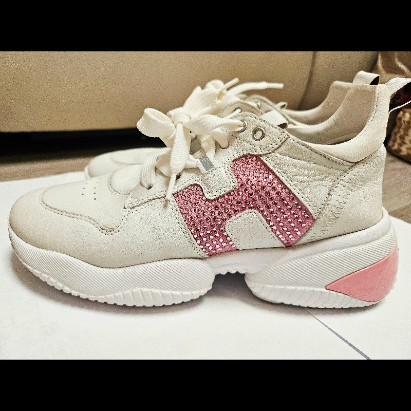 ​💖 【限量】HOGAN Rebel 限量粉紅水鑽厚底小白鞋 💖-19