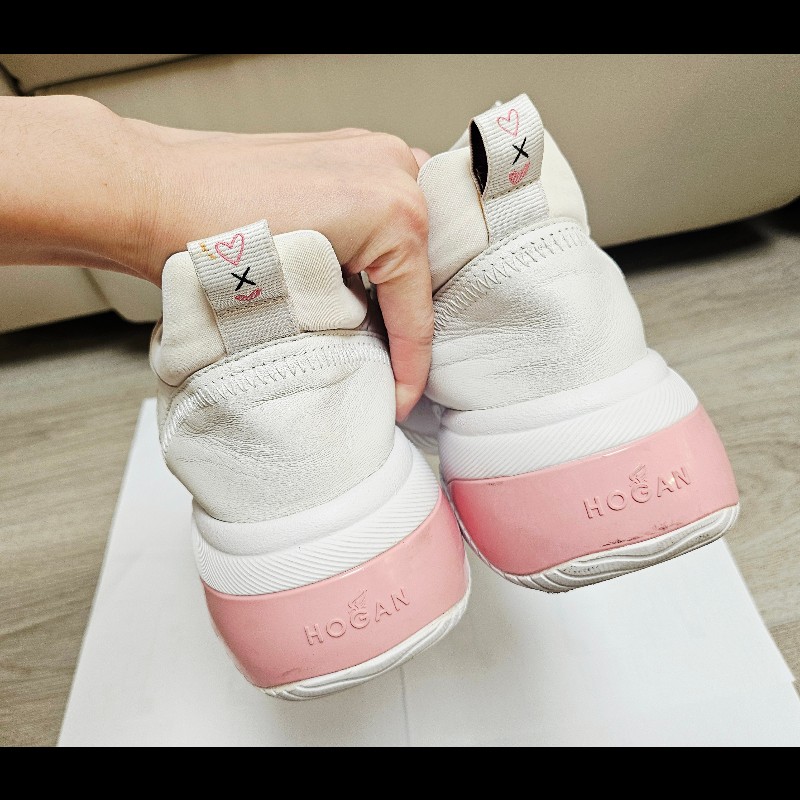 ​💖 【限量】HOGAN Rebel 限量粉紅水鑽厚底小白鞋 💖-22