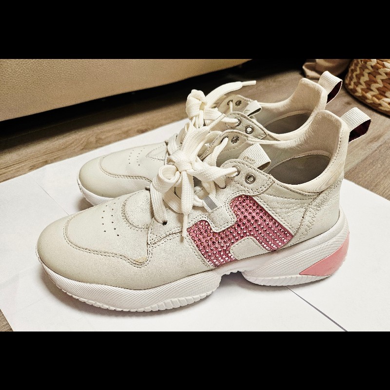 ​💖 【限量】HOGAN Rebel 限量粉紅水鑽厚底小白鞋 💖-24