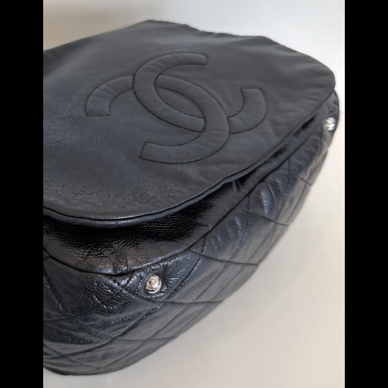 CHANEL 98新2way單肩側背/流浪背/浮雕雙C銀色皮穿鏈機場包-5