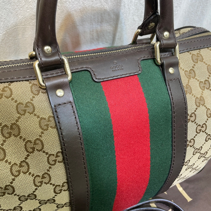 【包稅】GUCCI Supreme帆布三條紋波士頓包單肩包 247205-2