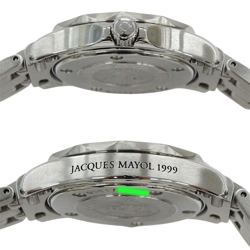 歐米茄海馬系列 2584.80 女士腕錶，300 公尺防水，雅克馬約爾日期顯示，石英機芯，QZ 不銹鋼錶殼，銀色海軍藍錶盤，拋光處理-2