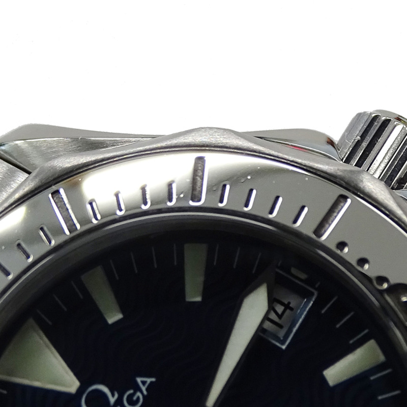 歐米茄海馬系列 2584.80 女士腕錶，300 公尺防水，雅克馬約爾日期顯示，石英機芯，QZ 不銹鋼錶殼，銀色海軍藍錶盤，拋光處理-7