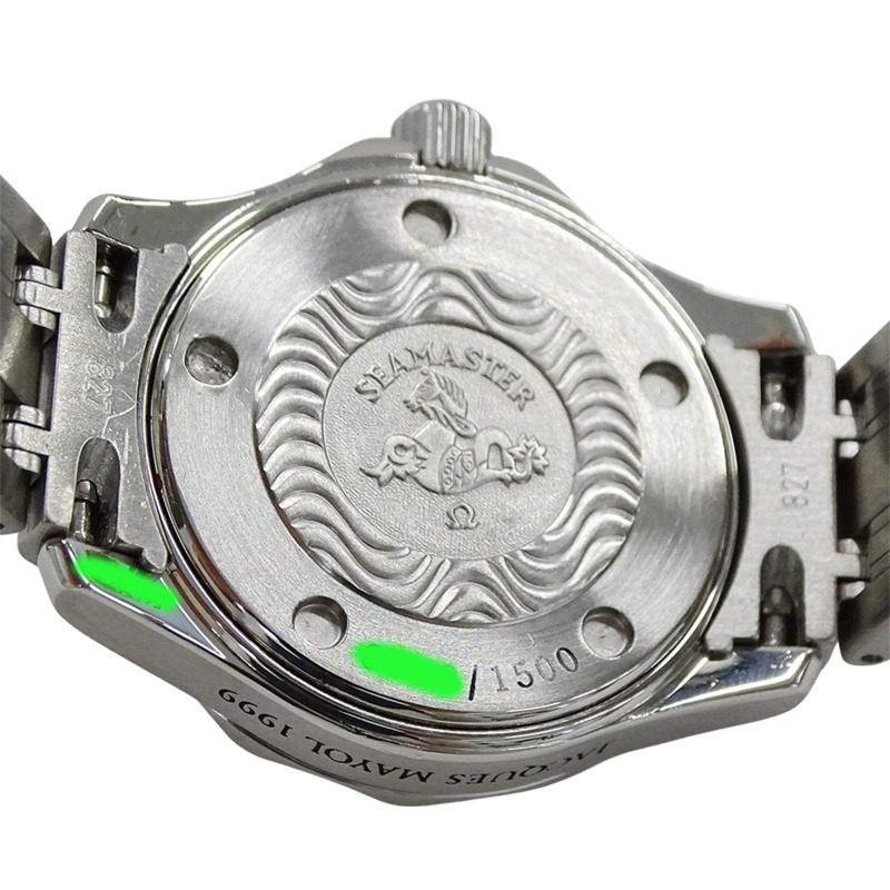 歐米茄海馬系列 2584.80 女士腕錶，300 公尺防水，雅克馬約爾日期顯示，石英機芯，QZ 不銹鋼錶殼，銀色海軍藍錶盤，拋光處理-8