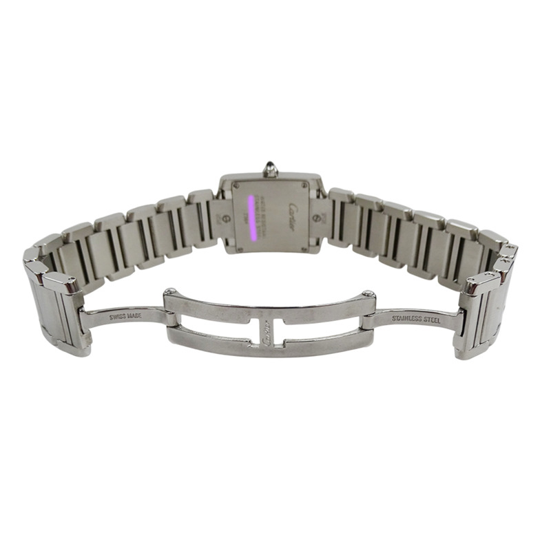 卡地亞 Tank Française 女士腕錶，SM 石英機芯，QZ 不鏽鋼錶殼，型號 W51008Q3，銀色/象牙色錶盤，拋光處理-3