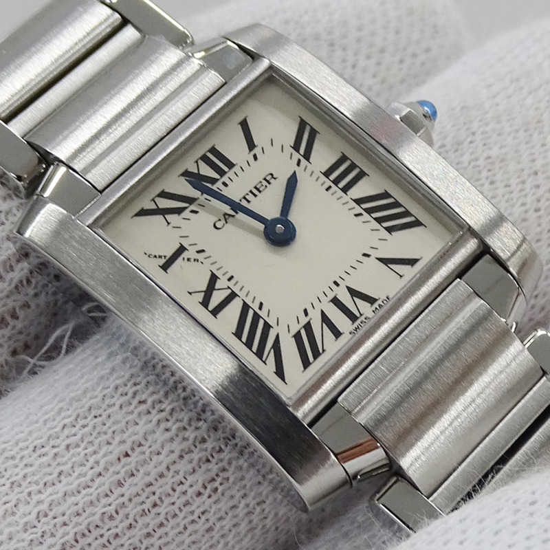 卡地亞 Tank Française 女士腕錶，SM 石英機芯，QZ 不鏽鋼錶殼，型號 W51008Q3，銀色/象牙色錶盤，拋光處理-12