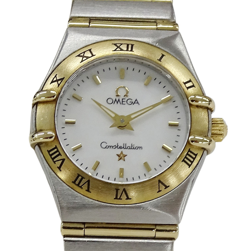 歐米茄星座系列迷你1262.70女士腕錶，貝殼石英機芯，不鏽鋼，鍍金，全條形，拋光-1