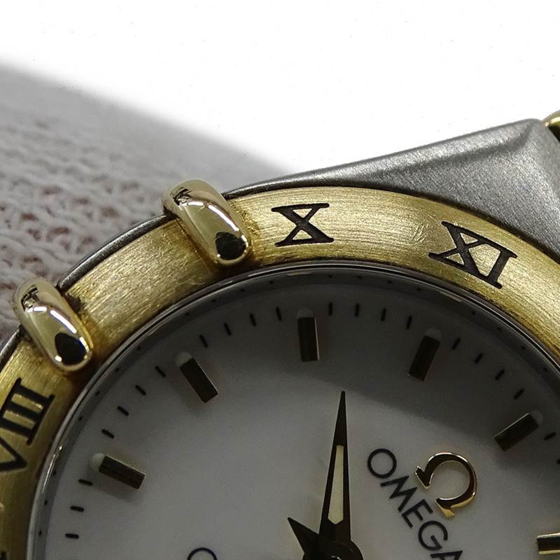 歐米茄星座系列迷你1262.70女士腕錶，貝殼石英機芯，不鏽鋼，鍍金，全條形，拋光-11