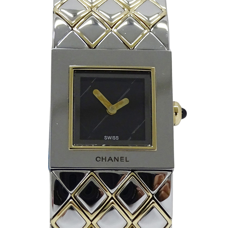 香奈兒女士絎縫石英腕錶，QZ系列不鏽鋼、金色和黃金材質，H0475，方形，拋光-1