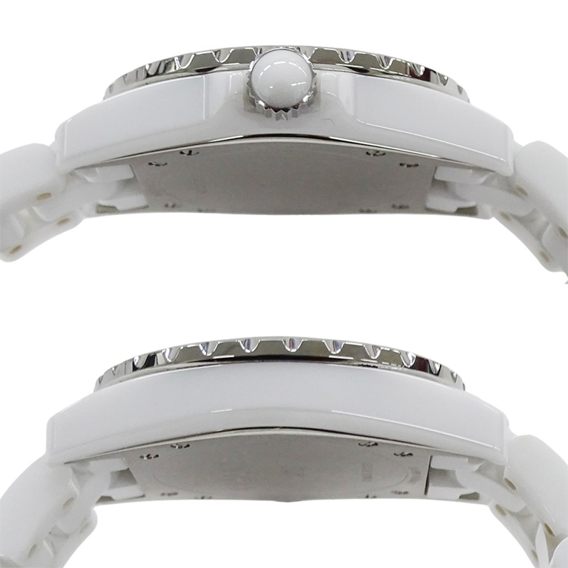 香奈兒男士 J12 12P 鑲鑽日期自動腕錶，不鏽鋼錶殼搭配白色陶瓷機芯 (H1629)，拋光處理-2