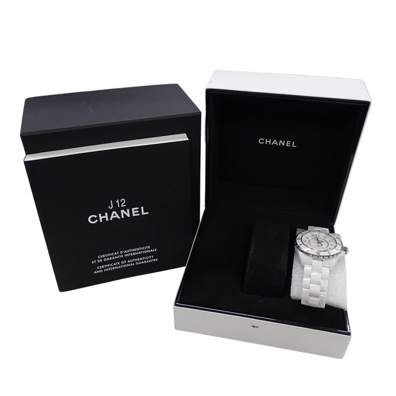 香奈兒男士 J12 12P 鑲鑽日期自動腕錶，不鏽鋼錶殼搭配白色陶瓷機芯 (H1629)，拋光處理-7