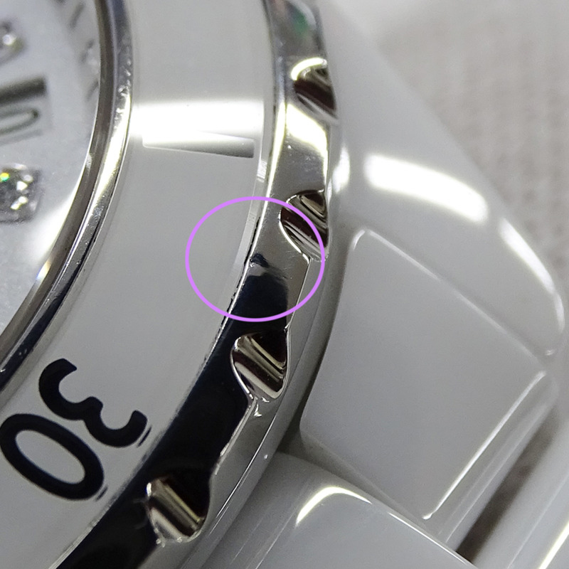 香奈兒男士 J12 12P 鑲鑽日期自動腕錶，不鏽鋼錶殼搭配白色陶瓷機芯 (H1629)，拋光處理-9