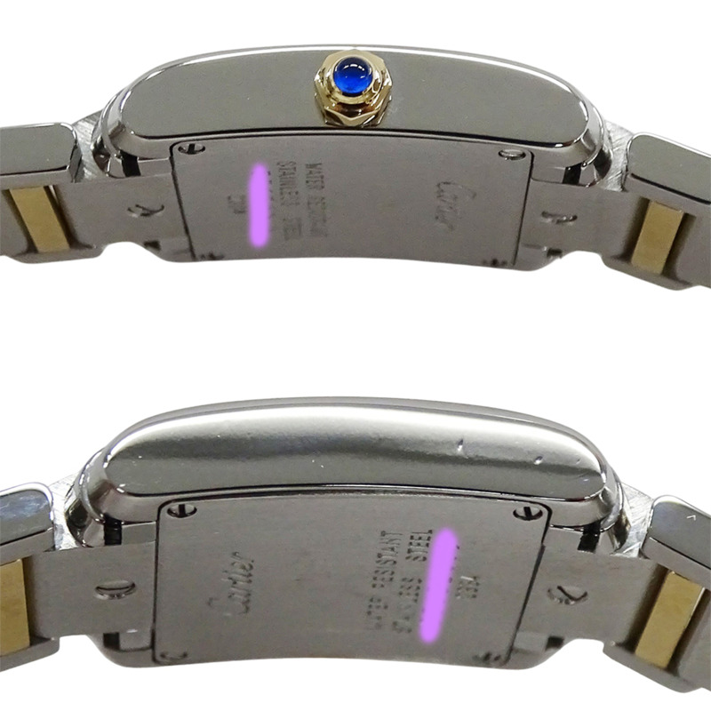 卡地亞 Tank Française 女士腕錶，SM，石英，QZ，不鏽鋼，黃金和黃色 W51007Q4，拋光-2