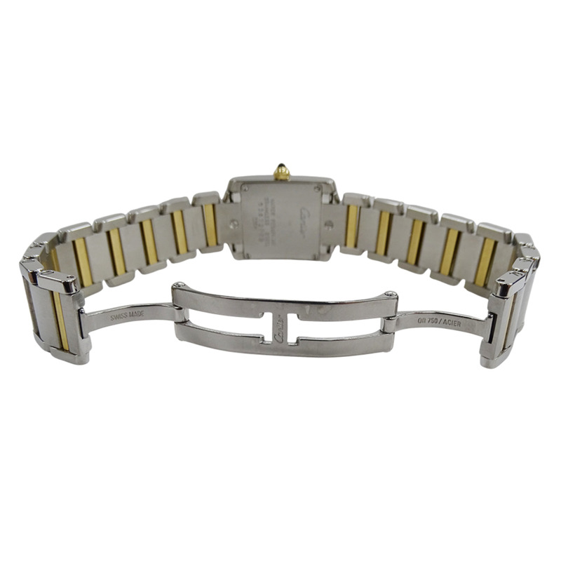 卡地亞 Tank Française 女士腕錶，SM，石英，QZ，不鏽鋼，黃金和黃色 W51007Q4，拋光-3