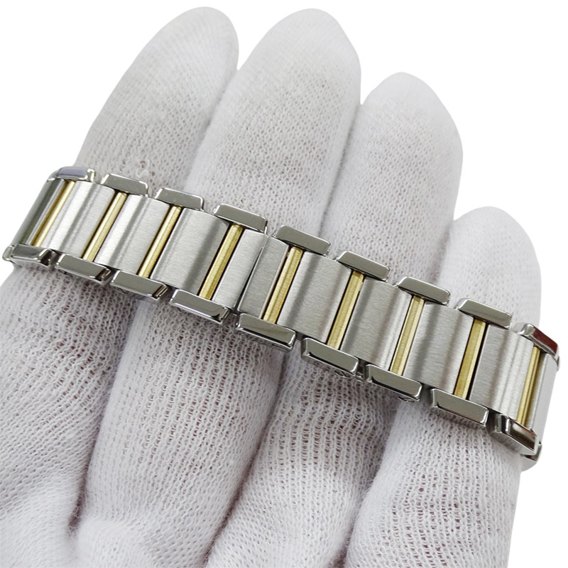 卡地亞 Tank Française 女士腕錶，SM，石英，QZ，不鏽鋼，黃金和黃色 W51007Q4，拋光-4