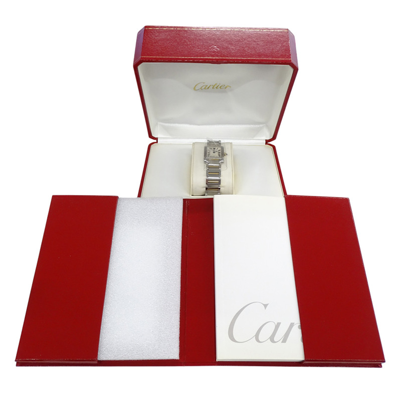 卡地亞 Tank Française 女士腕錶，SM，石英，QZ，不鏽鋼，黃金和黃色 W51007Q4，拋光-7