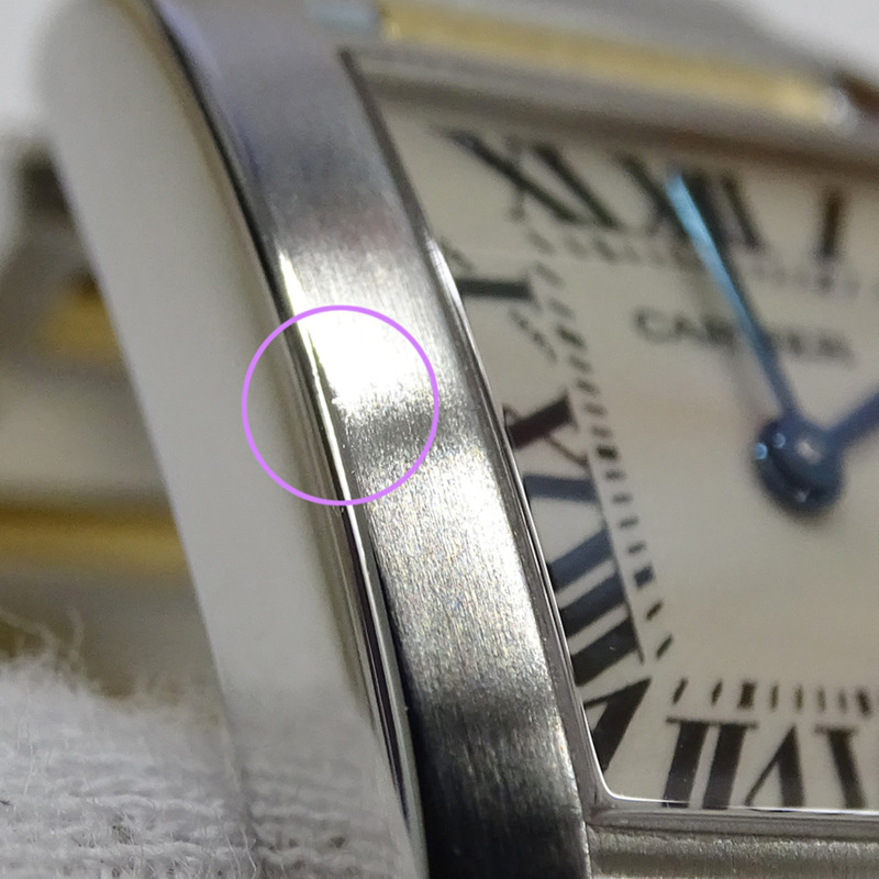 卡地亞 Tank Française 女士腕錶，SM，石英，QZ，不鏽鋼，黃金和黃色 W51007Q4，拋光-8