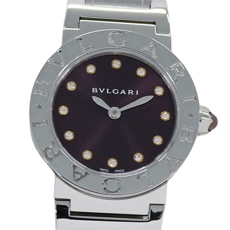 寶格麗女士腕錶，品牌：寶格麗，12鑽石英機芯，不鏽鋼錶殼，型號：BBL26S，銀紫色圓形錶盤，拋光處理-1