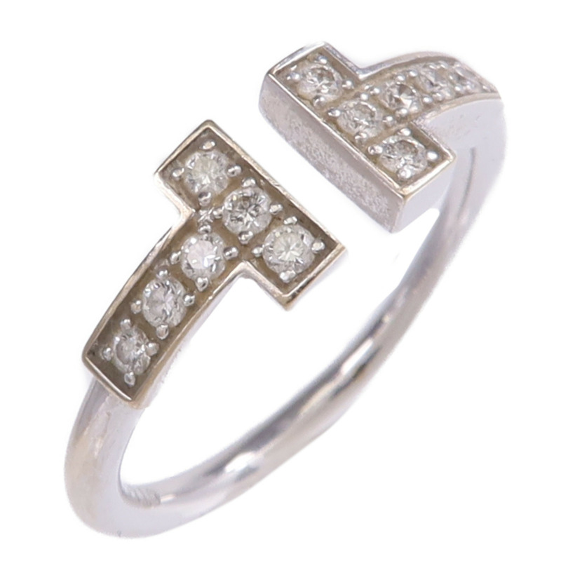 TIFFANY＆CO 18K白金T Diamond Wire Ring鑽石戒指US#4-0