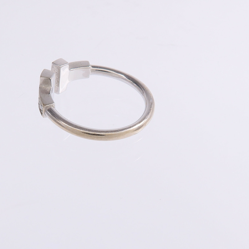 TIFFANY＆CO 18K白金T Diamond Wire Ring鑽石戒指US#4-5