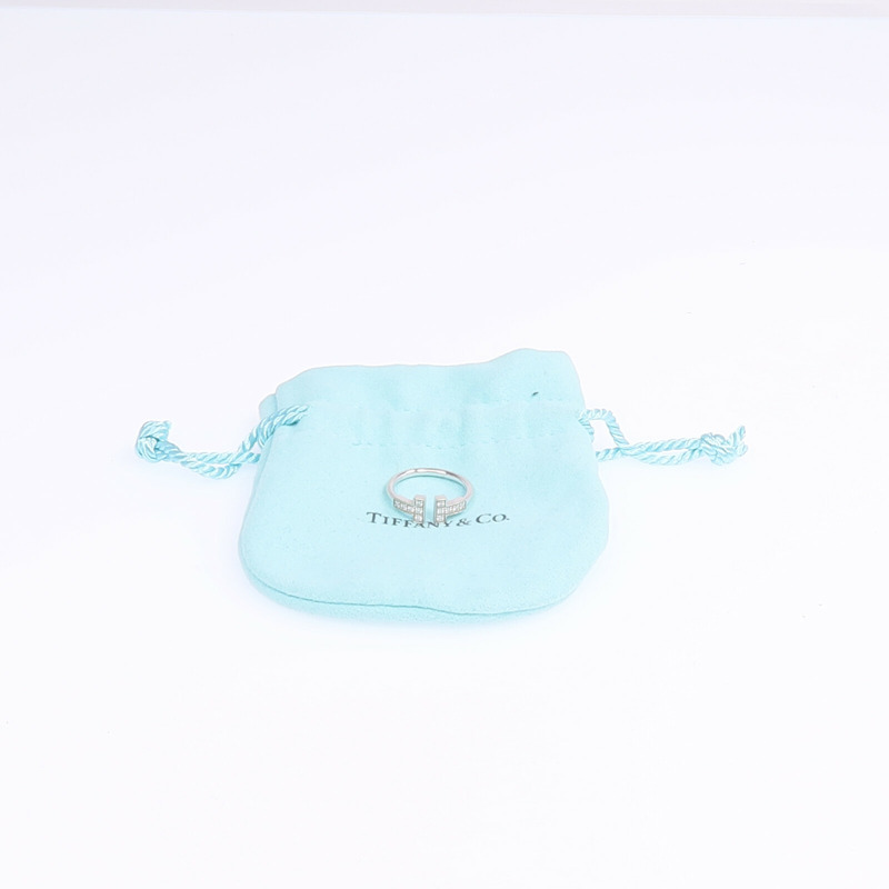 TIFFANY＆CO 18K白金T Diamond Wire Ring鑽石戒指US#4-8
