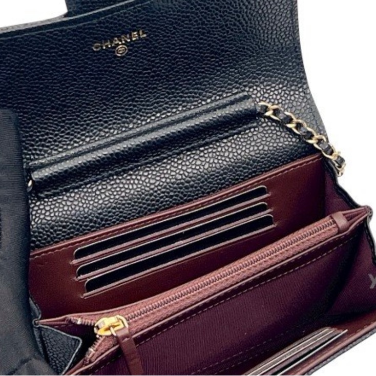 CHANEL 黑荔枝金釦斜背皮夾小包-8