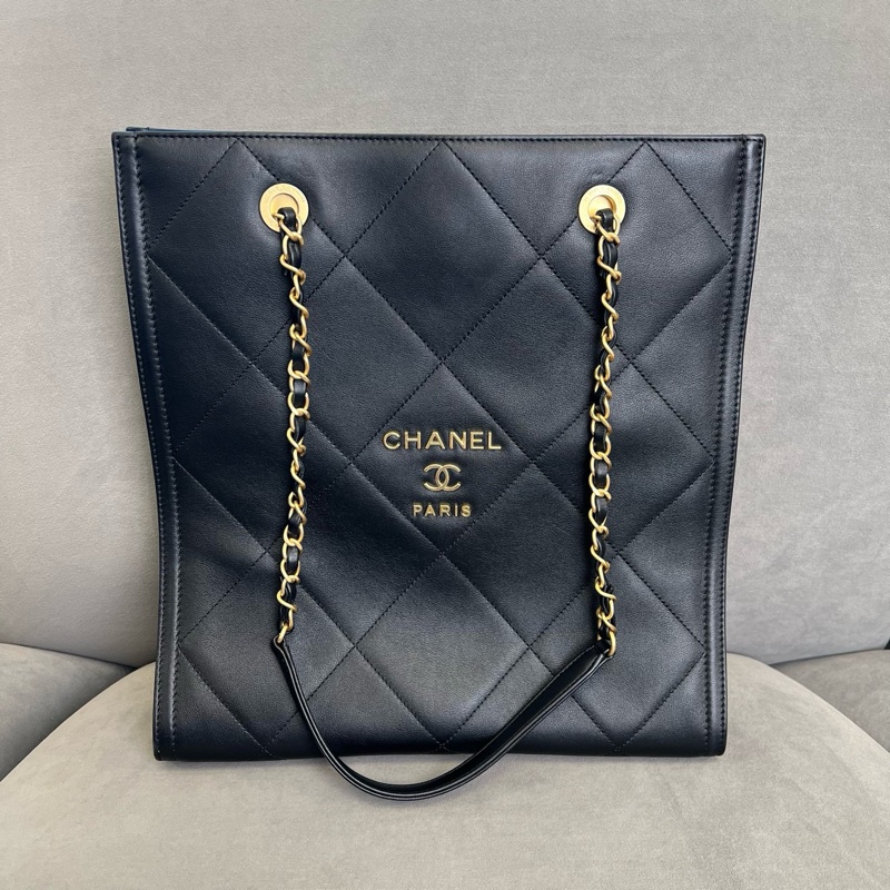 99新香奈兒Chanel 黑金tote芯片款-5