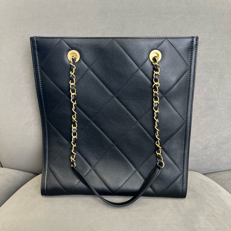 99新香奈兒Chanel 黑金tote芯片款-6