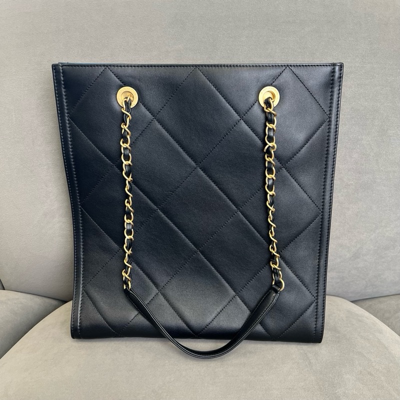 99新香奈兒Chanel 黑金tote芯片款-9