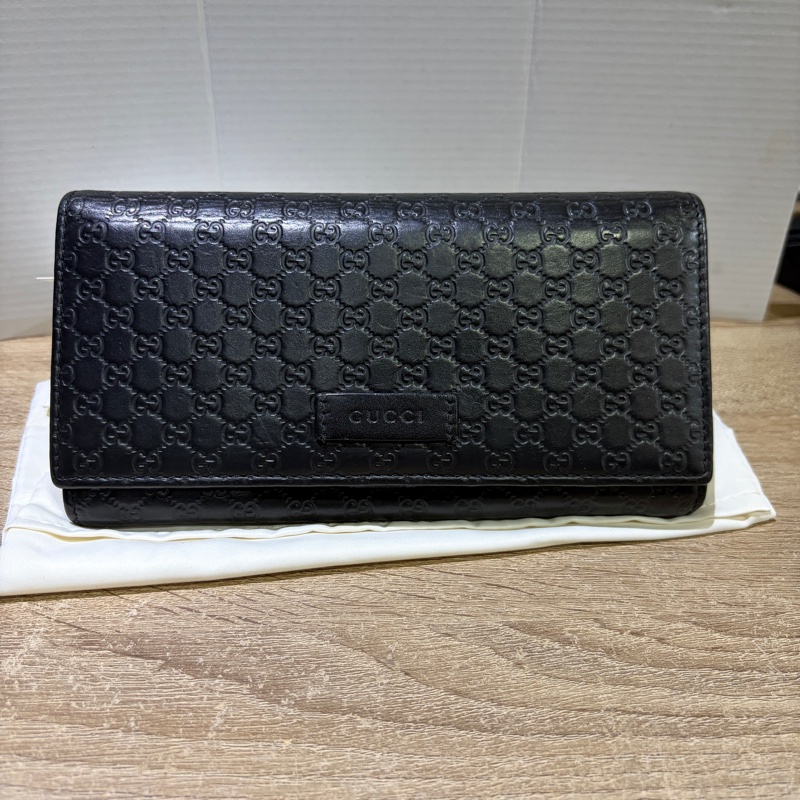 GUCCi經典壓紋牛皮翻蓋長夾 （黑色）-0