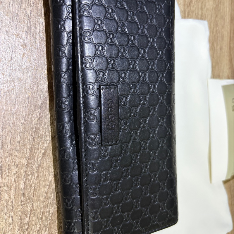 GUCCi經典壓紋牛皮翻蓋長夾 （黑色）-7