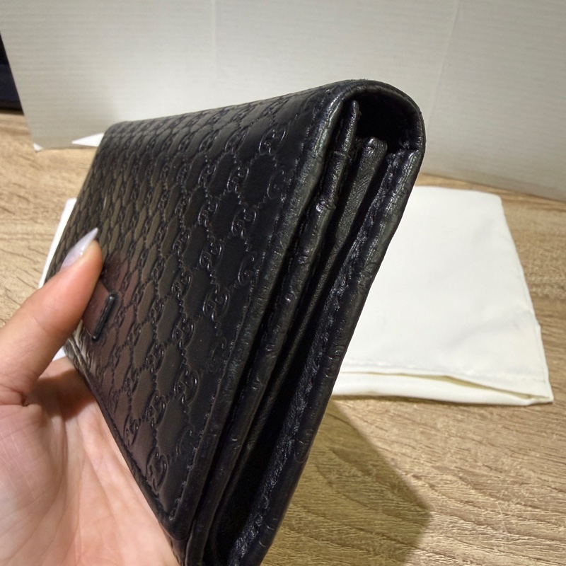 GUCCi經典壓紋牛皮翻蓋長夾 （黑色）-9