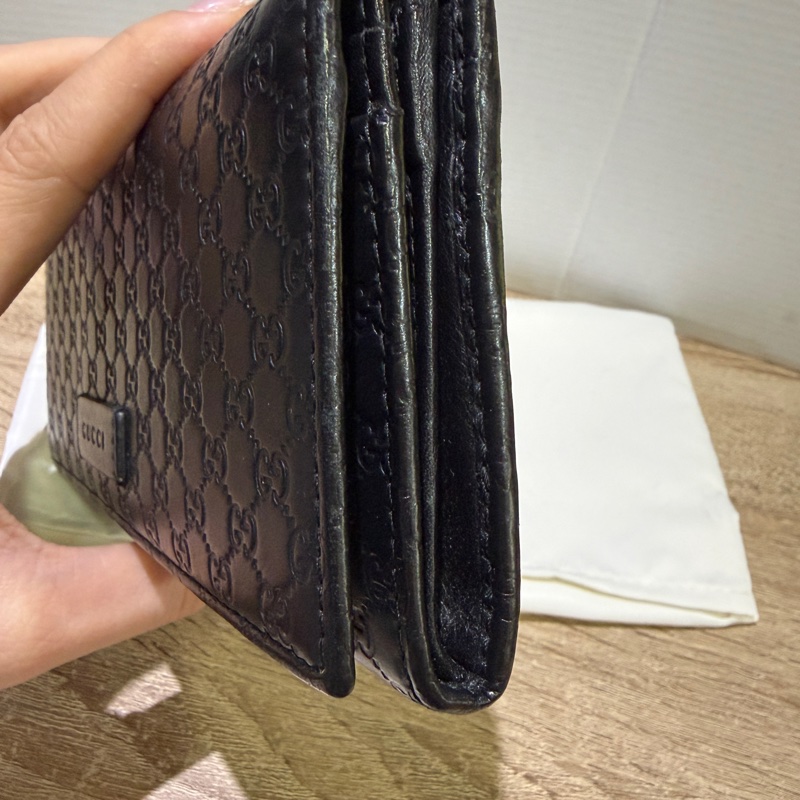 GUCCi經典壓紋牛皮翻蓋長夾 （黑色）-12