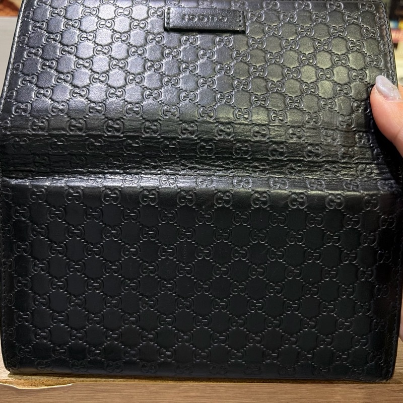 GUCCi經典壓紋牛皮翻蓋長夾 （黑色）-19