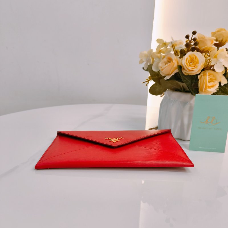 MS0501 Prada 普拉達 信封 水波紋 樹皮紋 紅色 金扣  Envelope Vitello Move Red x GHW-2