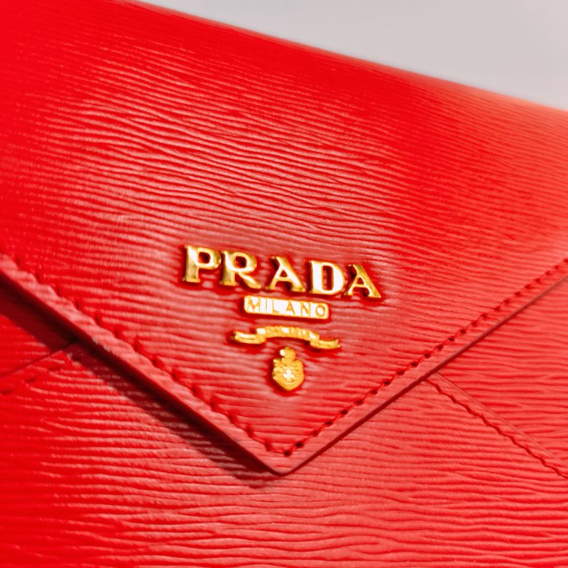 MS0501 Prada 普拉達 信封 水波紋 樹皮紋 紅色 金扣  Envelope Vitello Move Red x GHW-6