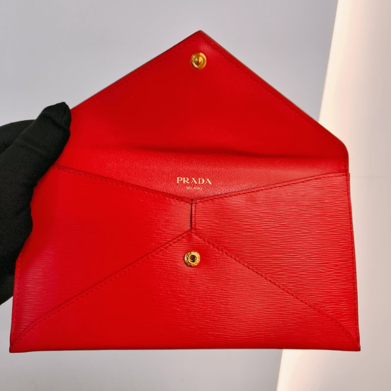 MS0501 Prada 普拉達 信封 水波紋 樹皮紋 紅色 金扣  Envelope Vitello Move Red x GHW-8
