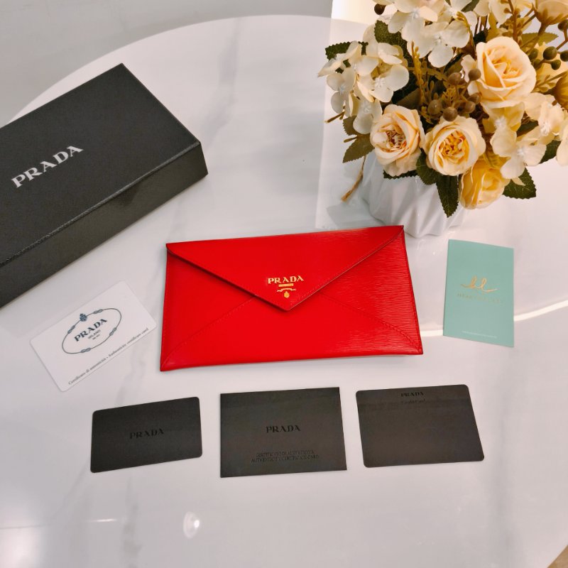 MS0501 Prada 普拉達 信封 水波紋 樹皮紋 紅色 金扣  Envelope Vitello Move Red x GHW-12