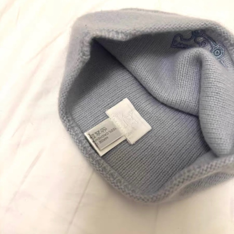 9.9 成新 Hermès 愛馬仕 嬰兒喀什米爾針織帽 灰藍色 小馬車刺繡｜保暖親膚-4