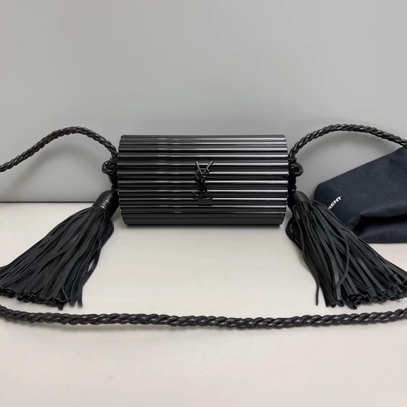 YSL聖羅蘭 限量黑色流蘇亞克力積木盒子包-0