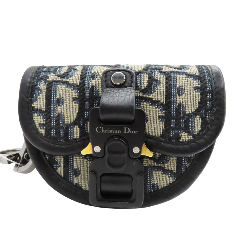 藍色 緹花帆布 AirPods耳機包 零錢包【Dior 迪奧】-0