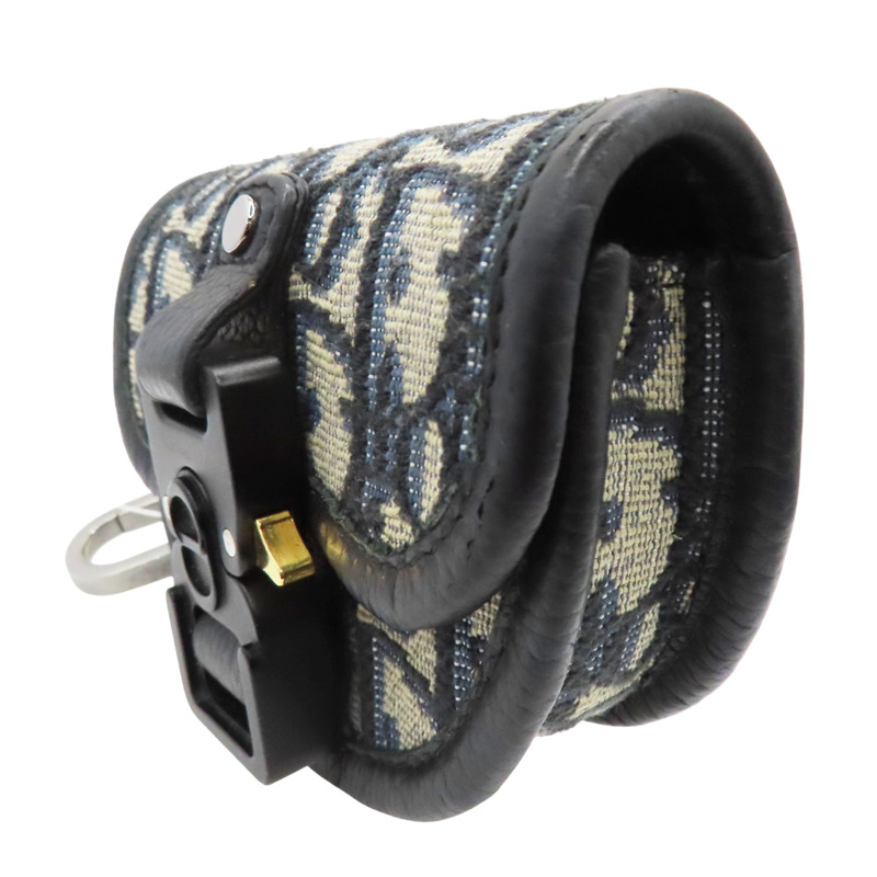 藍色 緹花帆布 AirPods耳機包 零錢包【Dior 迪奧】-2