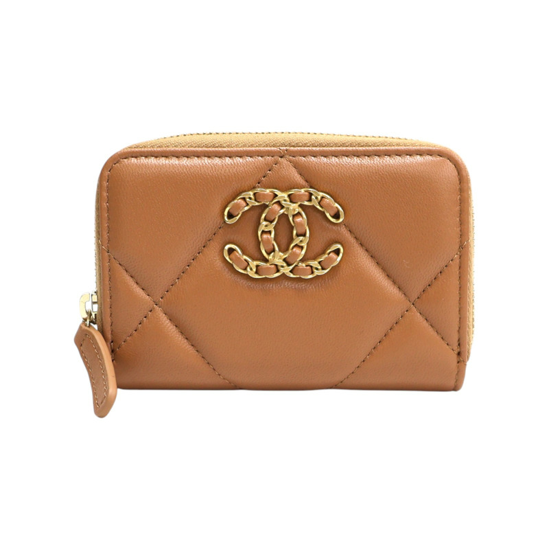 棕色 菱格紋 牛皮 19 coin 拉鍊 零錢包 AP0949【CHANEL 香奈兒】 AP0949-0