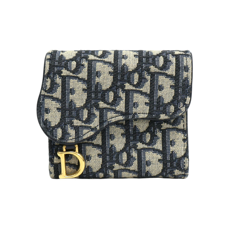 藍色 緹花帆布 扣式 短夾【Dior 迪奧】-0