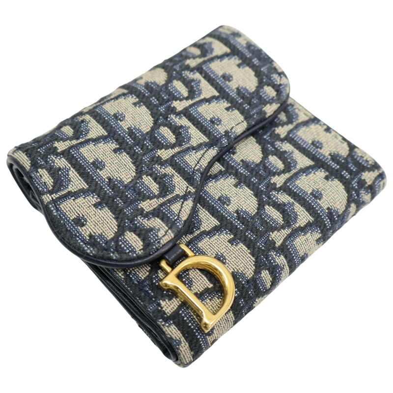 藍色 緹花帆布 扣式 短夾【Dior 迪奧】-2